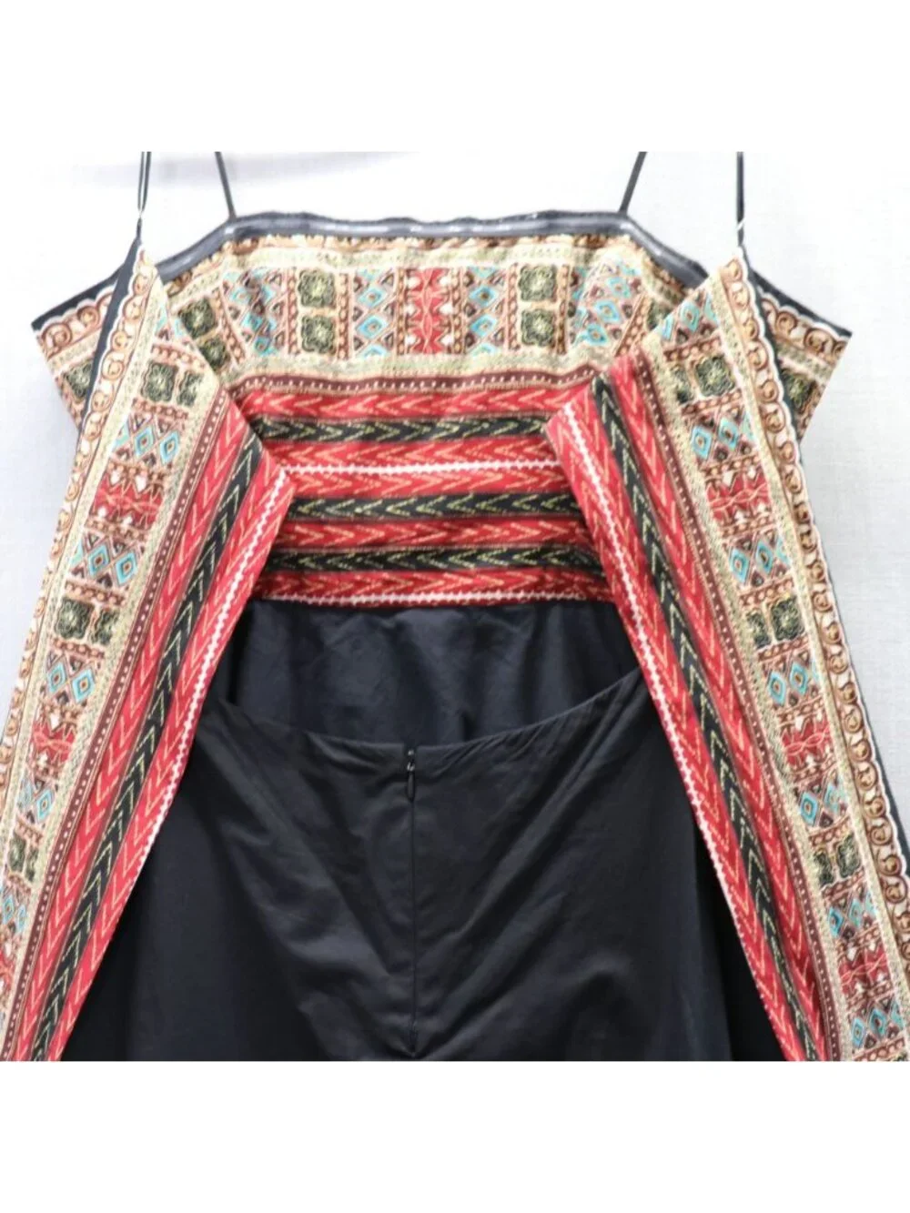 BCBG Max Azria Southwest Geo Print Tie Back Dress Black Red Medium - Picture 6 of 15